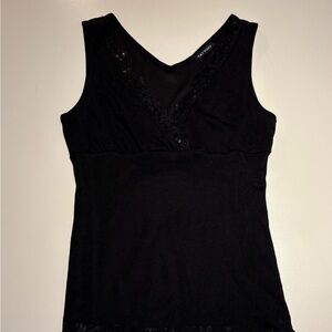 Elegant Black Lace Trim with Sequence Sleeveless Top